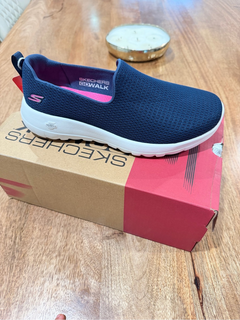 Skechers GOwalk Navy Slip-On Sneaker with Pink Lining